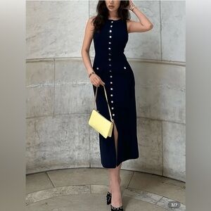 NWOT Elegant Navy Blue Button-Down Knit Dress